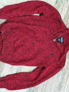 Chaps Red and Black Marled Quarter-Zip Kids Sweater
